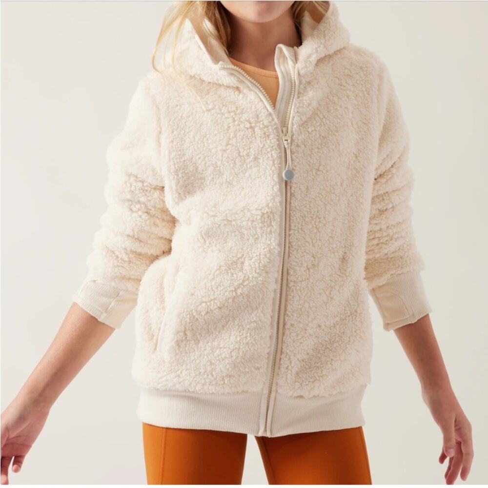 Athleta Girl So Snug Cream Long Sleeve Sherpa Jacket w/ Thumbholes Size L Girls